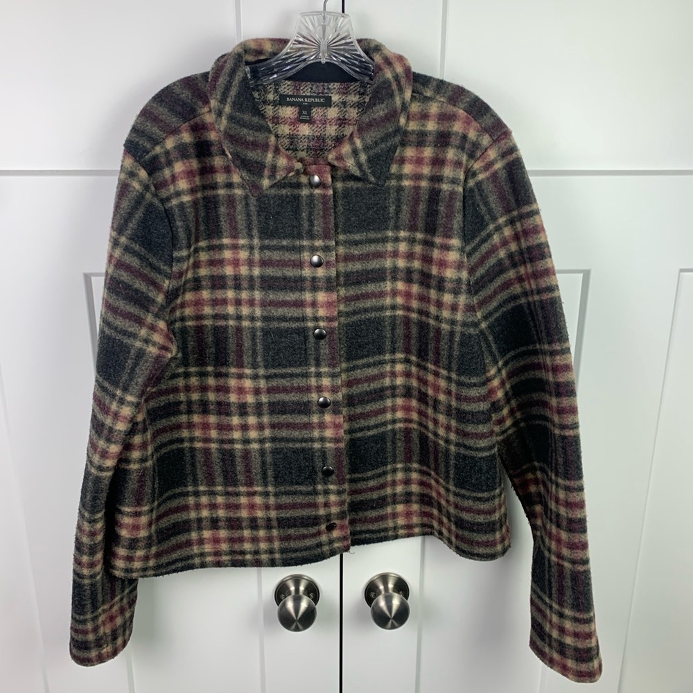 Banana Republic XL Plaid Blazer Jacket Snap Front Academia Preppy Equestrian